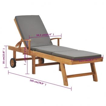 Sonnenliege mit Auflage Massivholz Teak Dunkelgrau