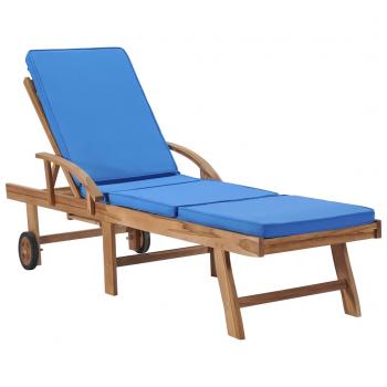 ARDEBO.de - Sonnenliege mit Auflage Massivholz Teak Blau