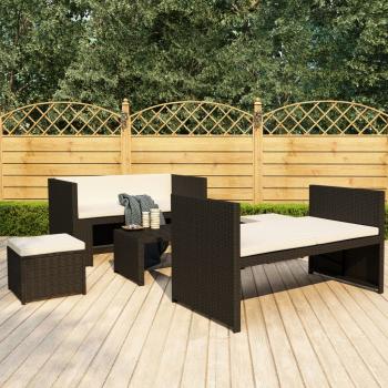 ARDEBO.de - 5-tlg. Garten-Lounge-Set mit Auflagen Poly Rattan Schwarz