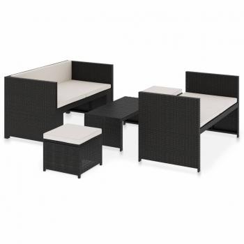 5-tlg. Garten-Lounge-Set mit Auflagen Poly Rattan Schwarz