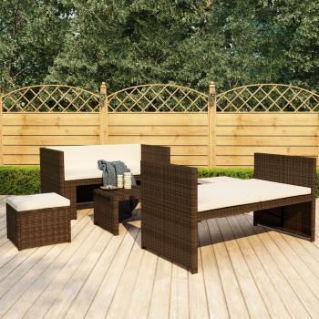 ARDEBO.de - 5-tlg. Garten-Lounge-Set mit Auflagen Poly Rattan Braun