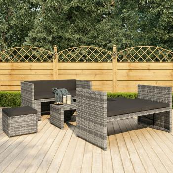 ARDEBO.de - 5-tlg. Garten-Lounge-Set mit Auflagen Poly Rattan Grau