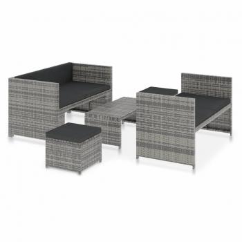 5-tlg. Garten-Lounge-Set mit Auflagen Poly Rattan Grau