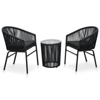 ARDEBO.de - 3-tlg. Bistro-Set mit Kissen PE-Rattan Schwarz  