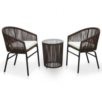 ARDEBO.de - 3-tlg. Bistro-Set mit Kissen PE-Rattan Braun  