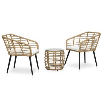 ARDEBO.de - 3-tlg. Bistro-Set Poly Rattan Eiche