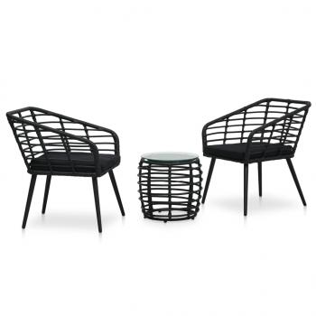 ARDEBO.de - 3-tlg. Bistro-Set Poly Rattan Schwarz