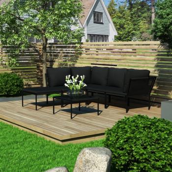 ARDEBO.de - 6-tlg. Garten-Lounge-Set mit Kissen Schwarz PVC