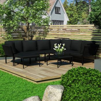 ARDEBO.de - 8-tlg. Garten-Lounge-Set mit Auflagen Schwarz PVC 