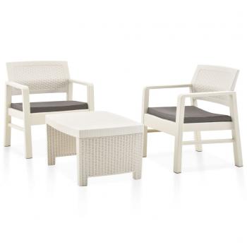 ARDEBO.de - 3-tlg. Garten-Lounge-Set Kunststoff Weiß