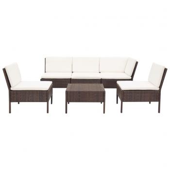 6-tlg. Garten-Lounge-Set mit Auflagen Poly Rattan Braun