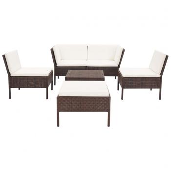 6-tlg. Garten-Lounge-Set mit Auflagen Poly Rattan Braun