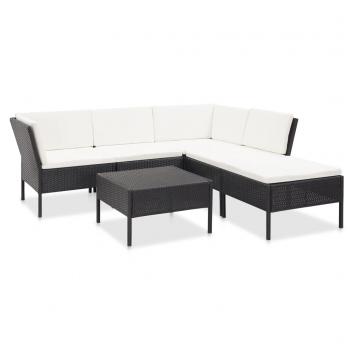 ARDEBO.de - 6-tlg. Garten-Lounge-Set mit Auflagen Poly Rattan Schwarz