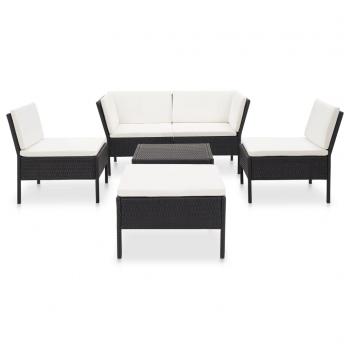 6-tlg. Garten-Lounge-Set mit Auflagen Poly Rattan Schwarz