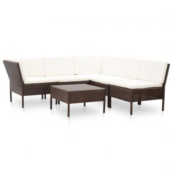 ARDEBO.de - 6-tlg. Garten-Lounge-Set mit Auflagen Poly Rattan Braun