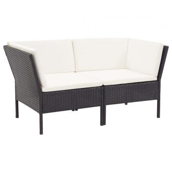 6-tlg. Garten-Lounge-Set mit Auflagen Poly Rattan Schwarz