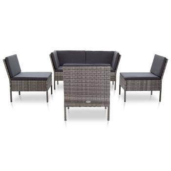 6-tlg. Garten-Lounge-Set mit Auflagen Poly Rattan Grau