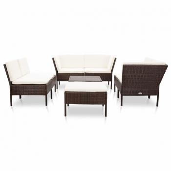 8-tlg. Garten-Lounge-Set mit Auflagen Poly Rattan Braun