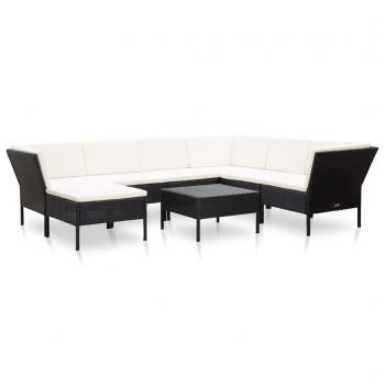 ARDEBO.de - 8-tlg. Garten-Lounge-Set mit Auflagen Poly Rattan Schwarz