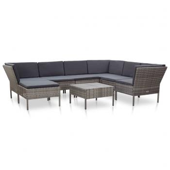 ARDEBO.de - 8-tlg. Garten-Lounge-Set mit Auflagen Poly Rattan Grau