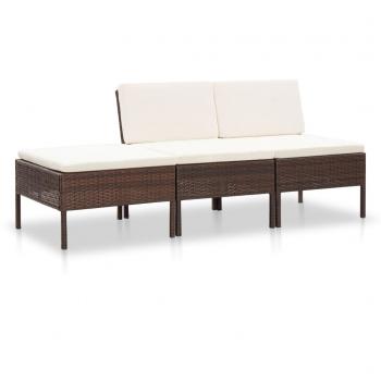 ARDEBO.de - 3-tlg. Garten-Lounge-Set mit Auflagen Poly Rattan Braun