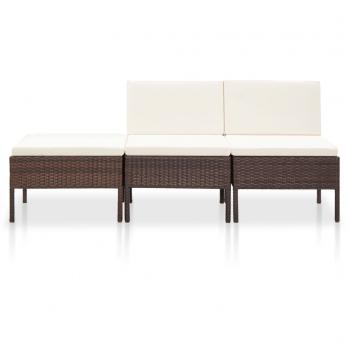 3-tlg. Garten-Lounge-Set mit Auflagen Poly Rattan Braun