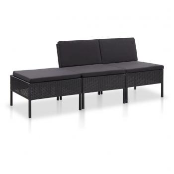 ARDEBO.de - 3-tlg. Garten-Lounge-Set mit Auflagen Poly Rattan Schwarz