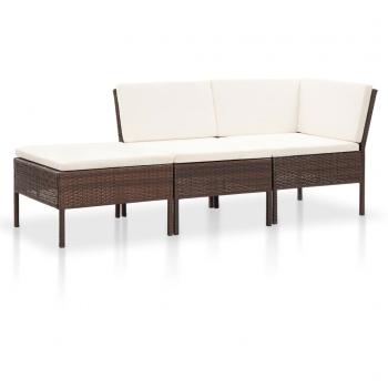 ARDEBO.de - 3-tlg. Garten-Lounge-Set mit Auflagen Poly Rattan Braun