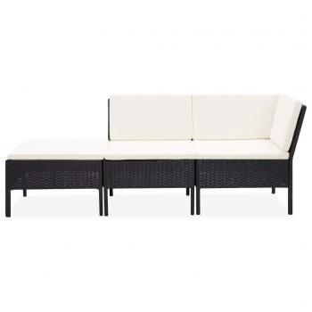 3-tlg. Garten-Lounge-Set mit Auflagen Poly Rattan Schwarz