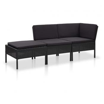 ARDEBO.de - 3-tlg. Garten-Lounge-Set mit Auflagen Poly Rattan Schwarz