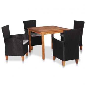 ARDEBO.de - 5-tlg. Garten-Essgruppe Poly Rattan Schwarz und Braun