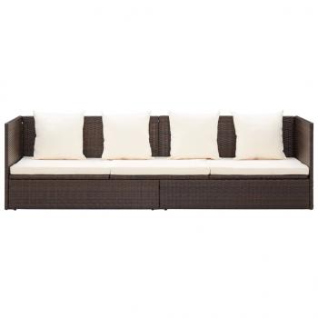 Garten-Sofabett mit Kissen Poly Rattan Braun