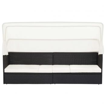 Gartensofa mit Sonnendach Schwarz Poly Rattan 