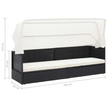 Gartensofa mit Sonnendach Schwarz Poly Rattan 