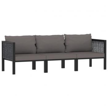 ARDEBO.de - 3-Sitzer-Sofa mit Auflage Anthrazit Poly Rattan 