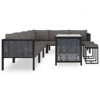 9-tlg. Garten-Lounge-Set mit Auflagen Poly Rattan Anthrazit