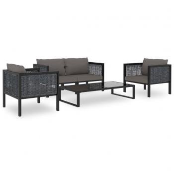 ARDEBO.de - 5-tlg. Garten-Lounge-Set mit Auflagen Poly Rattan Anthrazit