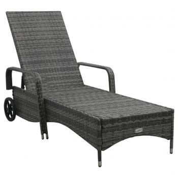 Sonnenliege mit Rädern Poly Rattan Anthrazit