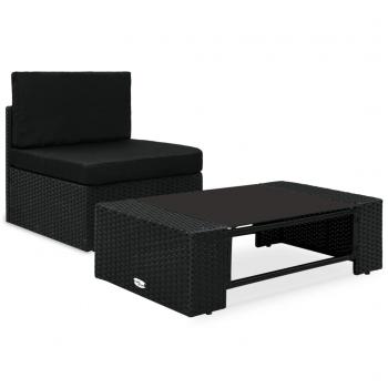 ARDEBO.de - 2-tlg. Garten-Lounge-Set Poly Rattan Schwarz