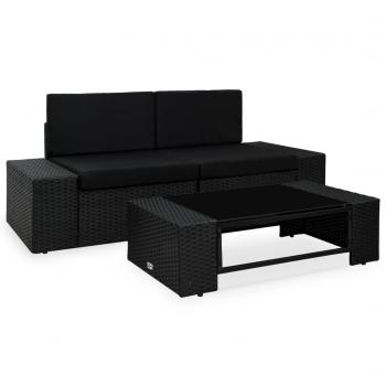 ARDEBO.de - 3-tlg. Garten-Lounge-Set Poly Rattan Schwarz