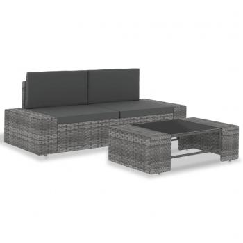 ARDEBO.de - 3-tlg. Garten-Lounge-Set Poly Rattan Grau