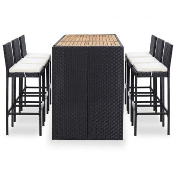 7-tlg. Gartenbar-Set mit Kissen Poly-Rattan Schwarz