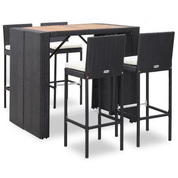 ARDEBO.de - 5-tlg. Garten-Bar-Set Poly Rattan und Akazienholz Schwarz