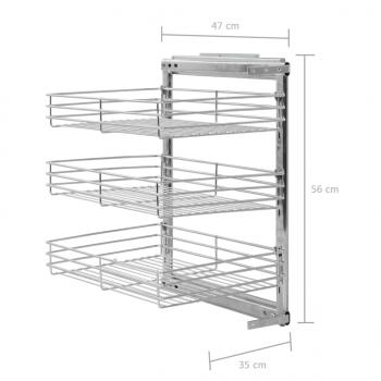3-stufiger Küchen-Drahtkorb Ausziehbar Silbern 47x35x56 cm