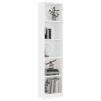 Bücherregal 5 Fächer Hochglanz-Weiß 40x24x175 cm Holzwerkstoff