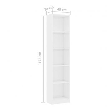 Bücherregal 5 Fächer Hochglanz-Weiß 40x24x175 cm Holzwerkstoff