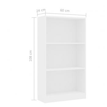 Bücherregal 3 Fächer Weiß 60x24x109 cm Holzwerkstoff