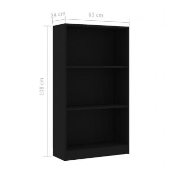 Bücherregal 3 Fächer Schwarz 60x24x109 cm Holzwerkstoff