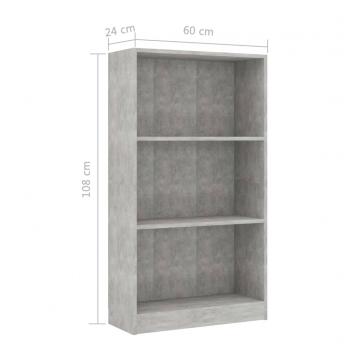 Bücherregal 3 Fächer Betongrau 60x24x109 cm Holzwerkstoff