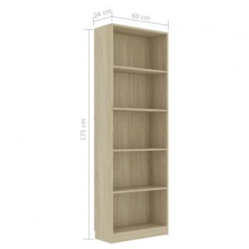 Bücherregal 5 Fächer Sonoma-Eiche 60x24x175 cm Holzwerkstoff